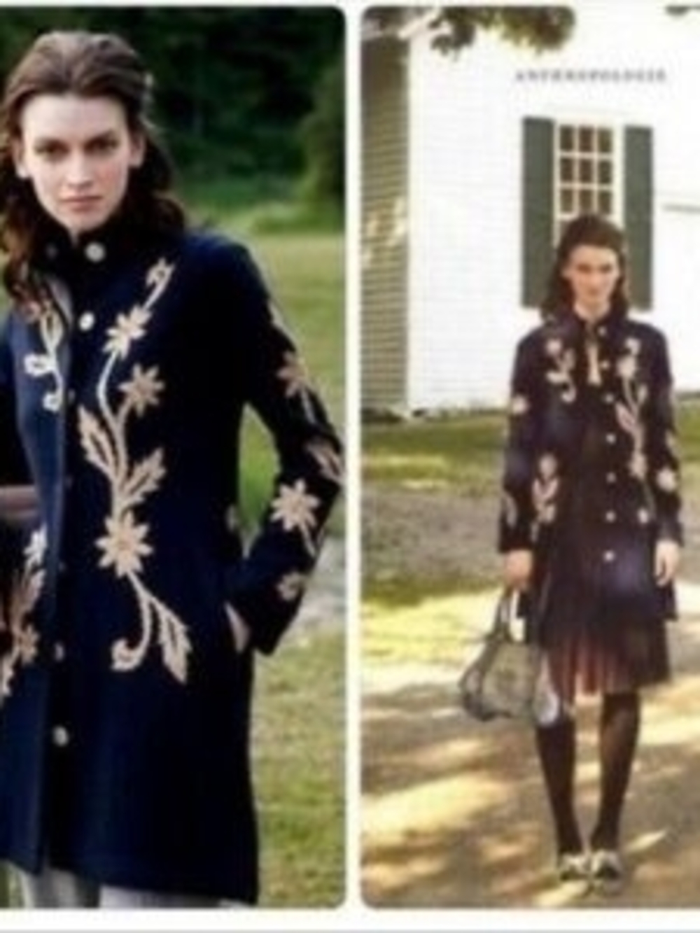Vintage Anthropologie Sparrow Navy Boiled Wool Coat With Cream Applique